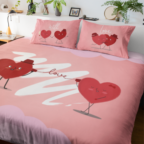 Love Doodle Printed Romantic Couple Bedsheet With 2 Pillow Cover