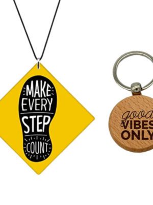 Motivational Gift Car Hanging Make Every Step Count Printed with Wooden Keychain