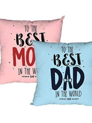 Birthday Gifts for Mom Dad 12 x 12 inches Best Mom Dad in The World Printed Velvet Cushion Cover Throw Pillow