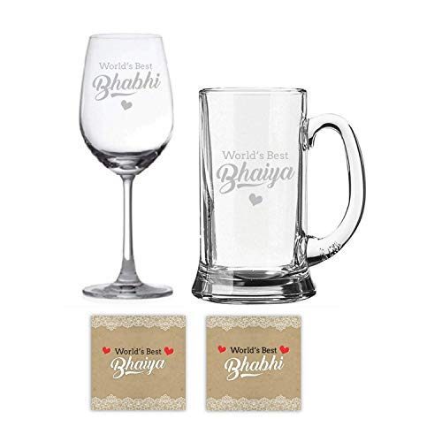 World Best Bhaiya Bhabhi Glass Beer Mug Combo