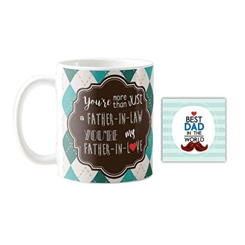 Birthday Gifts for Father in Law, Father in Love Combo Set of 5 Mug-Coaster-Cushion