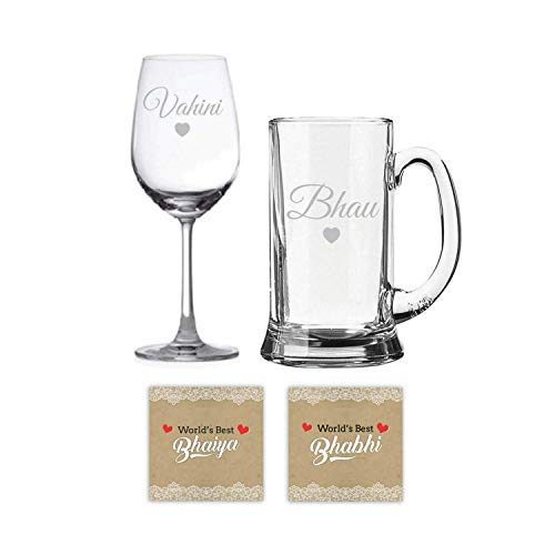 Ya Ya Café Birthday Rakhi Gifts for Brother and Bhabhi,Marathi Bhaiya Bhabhi Bhau Vahini Beer Mug Wine Glasses,