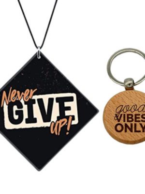 Motivational Gift Car Hanging Never Give Up Printed with Wooden Keychain