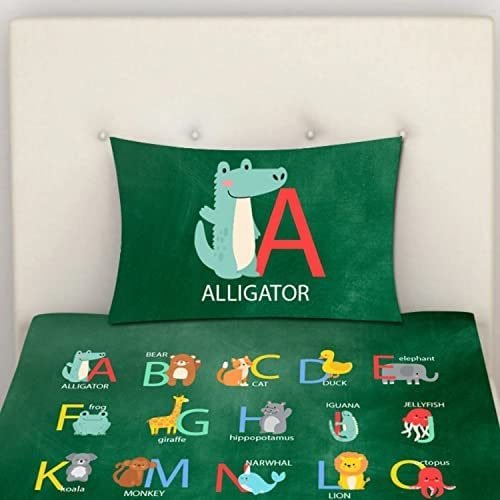 Kids ABCD Alphabetic bedsheet Velvet Printed Single Bedsheet (65x100 Inches/250CT) with 1 Matching Pillow Cover -