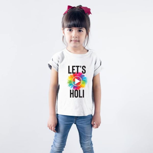 Holi Gift Lets Play Holi Kids Drifit Printed T-Shirt