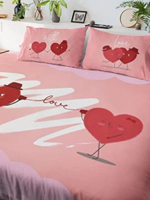 Love Doodle Printed Romantic Couple Bedsheet With 2 Pillow Cover