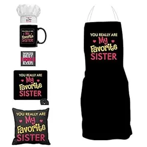 My Favourite Sister Gift Hamper Set of 6 - Apron ,Chef Hat, Mug, Cusion Cover ,Table Coaster ,Mousepad