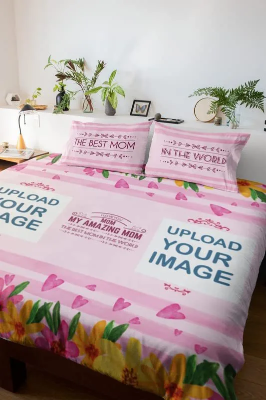 Personalised Gift for Mom King Size Double Bedsheet with 2 Pillow Covers
