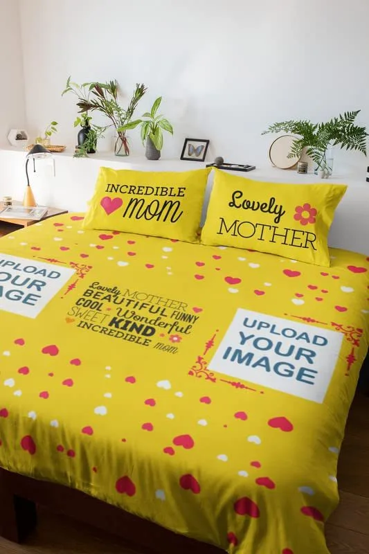 Personalised Gift for Mom King Size Double Bedsheet with 2 Pillow Covers