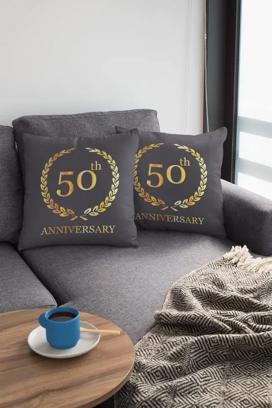 50th for Mom Dad, Golden Jubilee Glitter Couple Mugs Gift Hamper Set Combo of 2 (Black Cushion Cover - 12