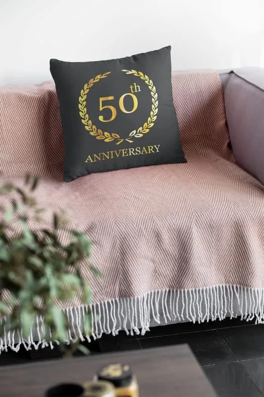 50th for Mom Dad, Golden Jubilee Glitter Couple Mugs Gift Hamper Set Combo of 2 (Black Cushion Cover - 12