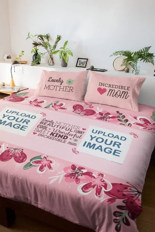 Personalised Gift for Mom King Size Double Bedsheet with 2 Pillow Covers