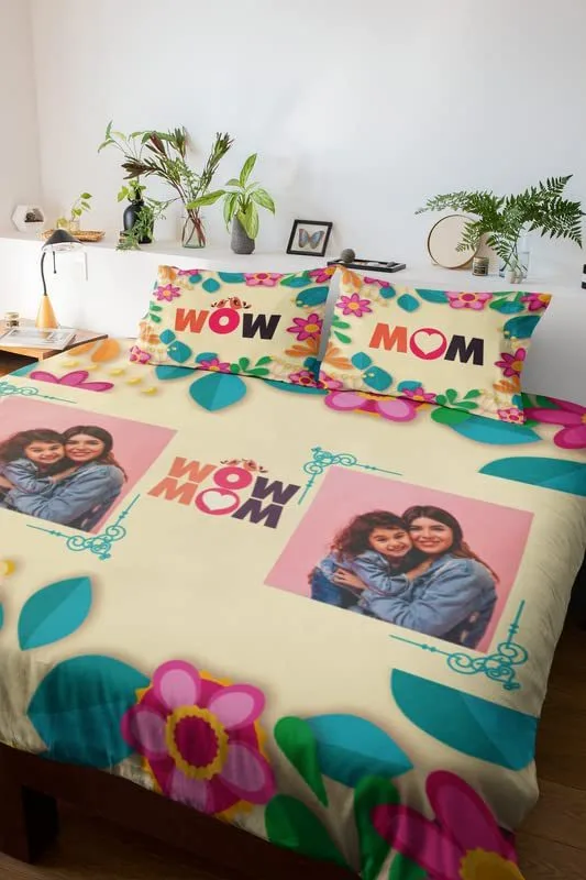 Personalised Gift for Mom King Size Double Bedsheet with 2 Pillow Covers