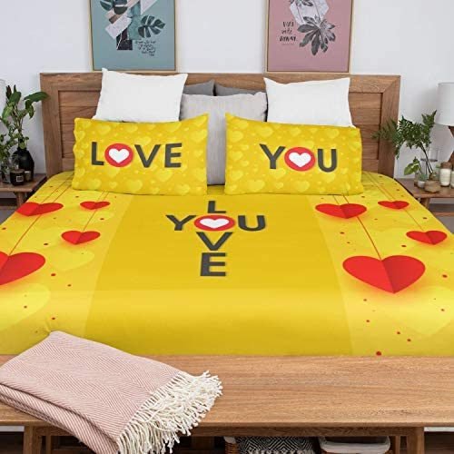 Tyyc s Day I Love You Gifts, Love You Romantic Couple Bedsheet With 2 Pillow Covers - Beige