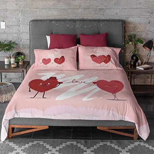 Love Doodle Printed Romantic Couple Bedsheet With 2 Pillow Cover