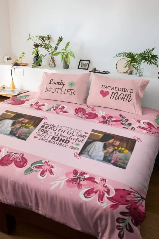 Personalised Gift for Mom King Size Double Bedsheet with 2 Pillow Covers