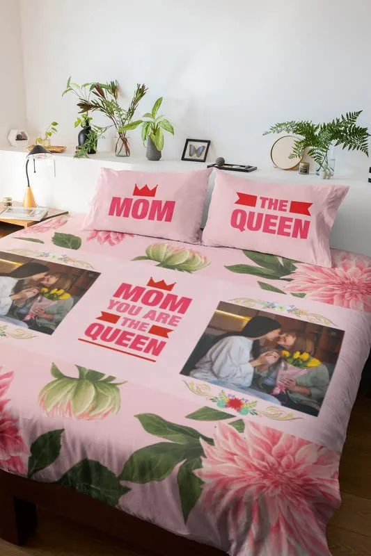 Personalised Gift for Mom King Size Double Bedsheet with 2 Pillow Covers