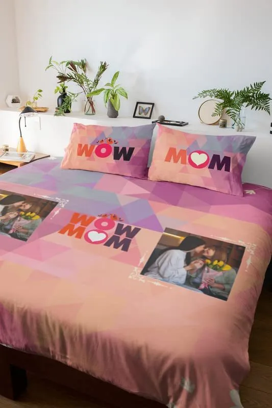 Personalised Gift for Mom King Size Double Bedsheet with 2 Pillow Covers
