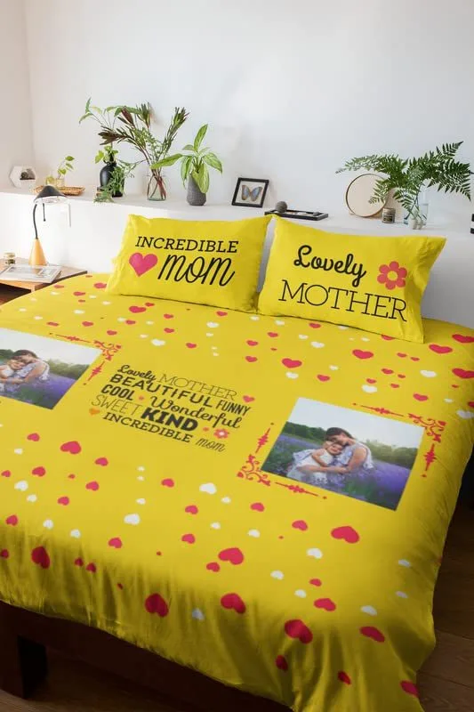 Personalised Gift for Mom King Size Double Bedsheet with 2 Pillow Covers