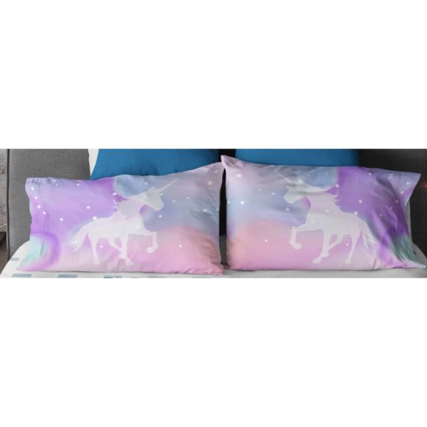 Kid's Velvet Designer Unicorn Printed Double King Size Bedsheet with 2 Matching Pillow Covers (100x100 Inches,