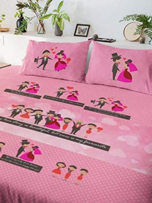 Cute Love Story Printed Bedsheet for Couple