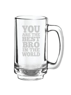 Glass Best Bro in The World Beer Mug with Coaster - (Clear, 357 ml) Combo of 2