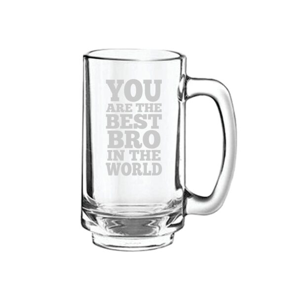 Glass Best Bro in The World Beer Mug with Coaster - (Clear, 357 ml) Combo of 2