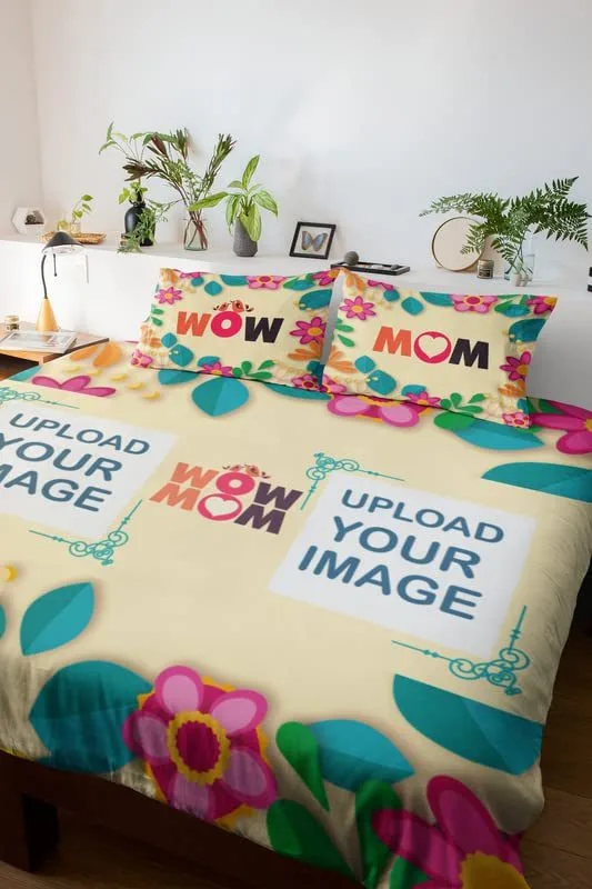 Personalised Gift for Mom King Size Double Bedsheet with 2 Pillow Covers