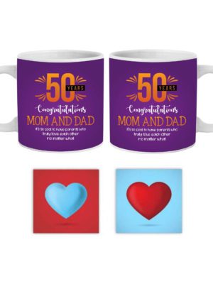 50th for Parents Mom Dad Couple Coffee Mugs with Coasters Congratulations Combo Set of 4