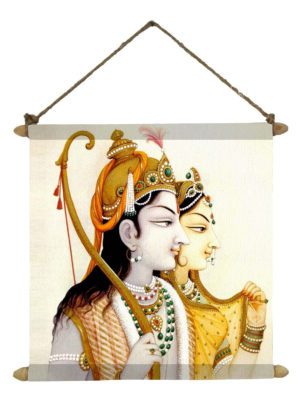 Alluring Ram Sita Idol Puja Pooja Poster Wall Painting Hanging Scroll Canvas - 12 x 12 inches