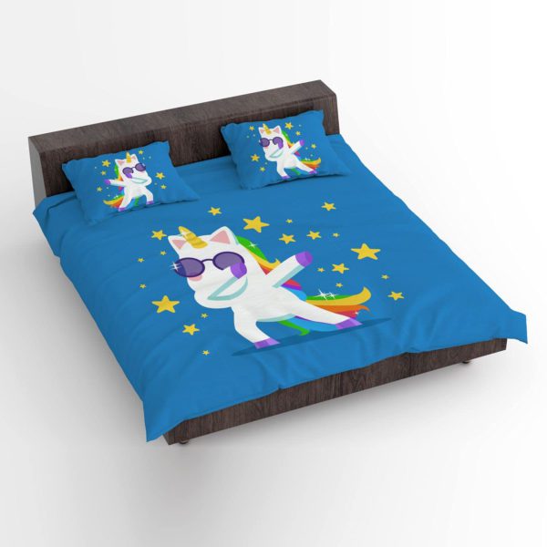 Birthday Gifts Velvet Designer Kids Swag Baby Unicorns Printed Double King Size Bedsheet (100x100 Inches/250CT) with 2