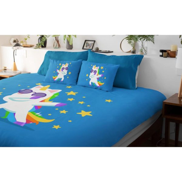 Birthday Gifts Velvet Designer Kids Swag Baby Unicorns Printed Double King Size Bedsheet (100x100 Inches/250CT) with 2