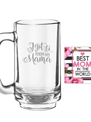 Mothers Day Gifts for I got It from My Mama Beer Mug Playboy 357 ml, Engraved, Coaster Gift Combo of 2