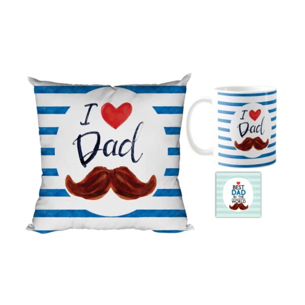 I Love Dad Ceramic Mug,  Coaster, Cushion Cover 12x12 Hamper