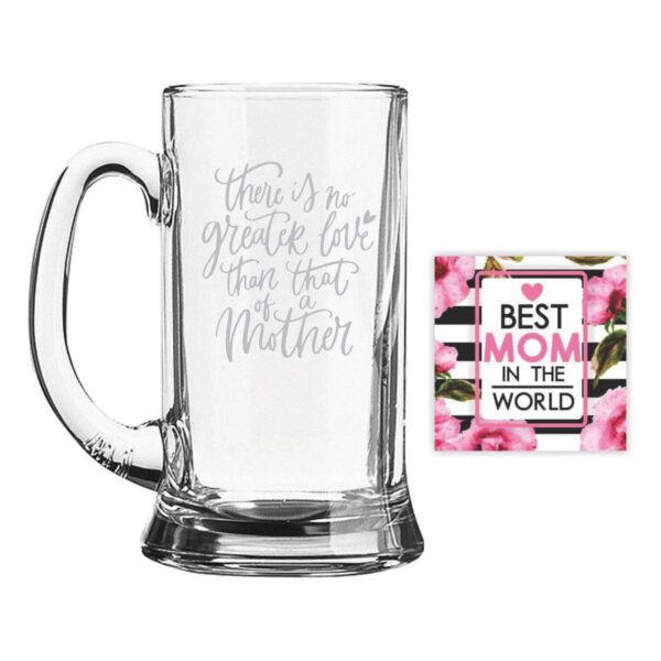 Mothers Day Gifts for There is No Greater Love Than That of a Mother Beer Mug Playboy 357 ml, Engraved, Coaster