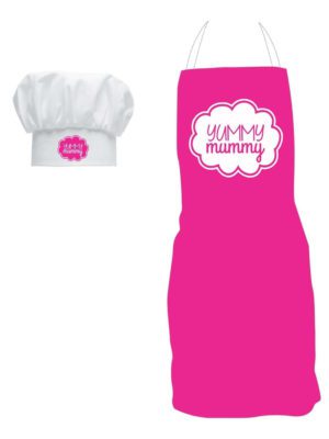 Pink Yummy Mummy Kitchen Chef Apron for Mother with Chef hat