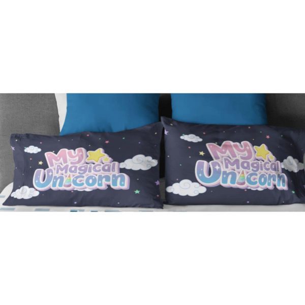 Birthday Gifts Velvet Designer Kids My Magical Unicorn Printed Double King Size Bedsheet (100x100 Inches/250TC) with 2