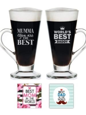 Worlds Best Mumma Daddy Glass Couple Tea Cups