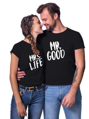 Matching Couple T-Shirts - Unique Design Mr Mrs Good & Life