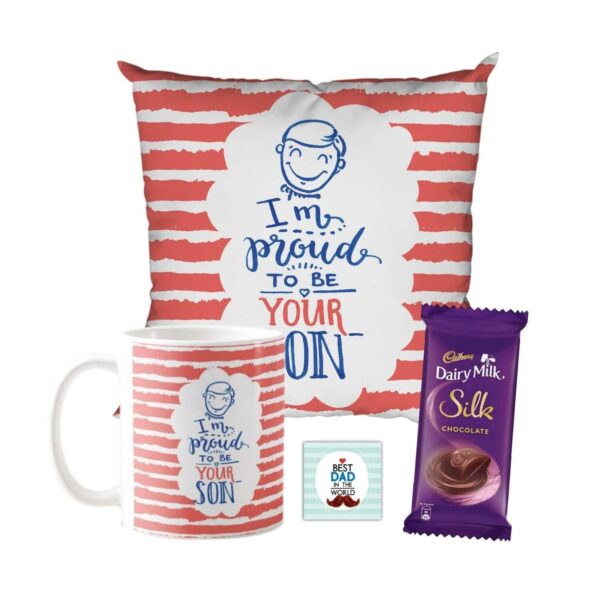 I Am Proud to Be Your Son Mug,1 Dairy Milk Silk 60 gm, with Coaster