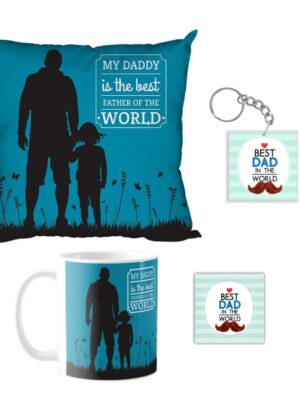 Dad My Dad is The Best Father of The World Gift Combo Hamper Set of 4 - Mug, Coaster,