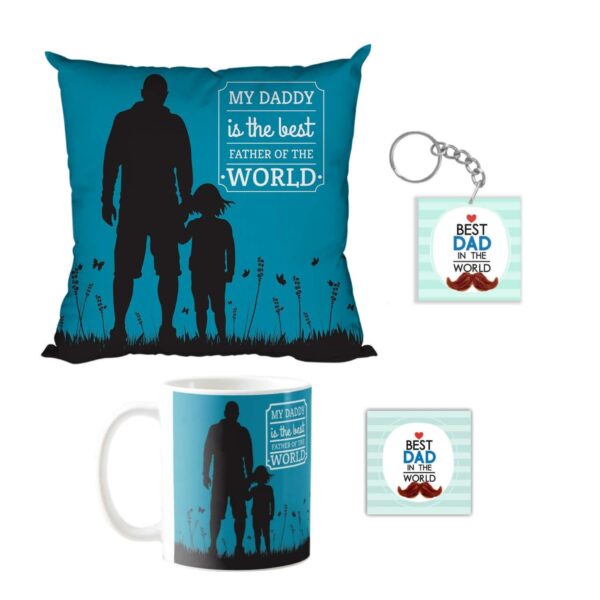 Dad My Dad is The Best Father of The World Gift Combo Hamper Set of 4 - Mug, Coaster,
