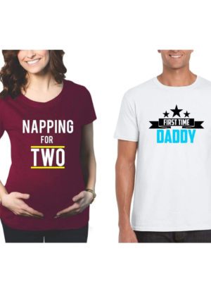 Mom Napping for Two First Time Daddy Maternity Couple T-Shirts