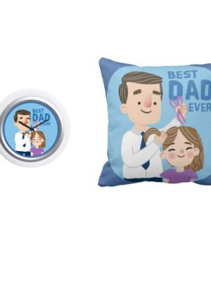 Awesome Dad Cushion Cover - With Desk Clock Gifts Combo, 16x16 Inches Back, 2 Pieces