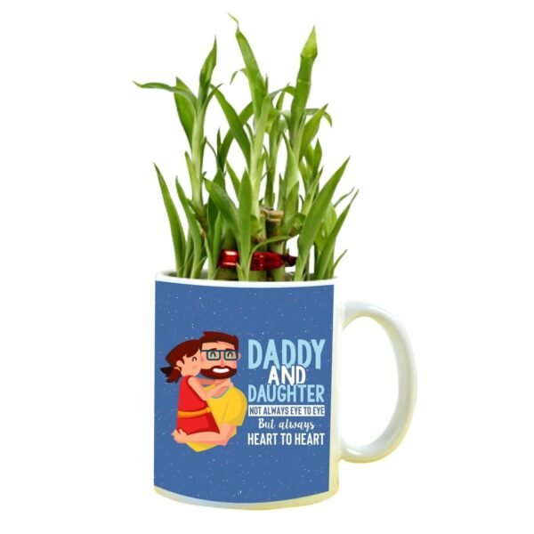 Daddy and Daughter Always Heart to Heart Feng Shui Lucky Bamboo Plant Indoor Mug Planter Pot