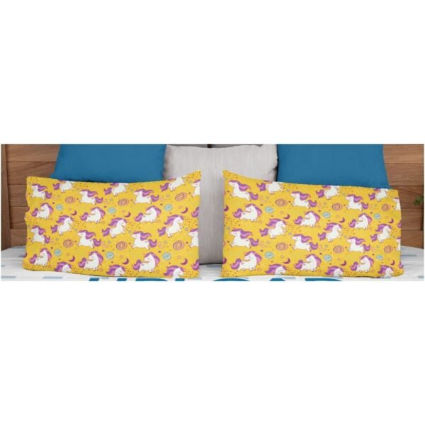 Birthday Gifts Velvet Designer Kids Unicorn Printed Double King Size Bedsheet (100x100 Inches/250CT) with 2 Matching