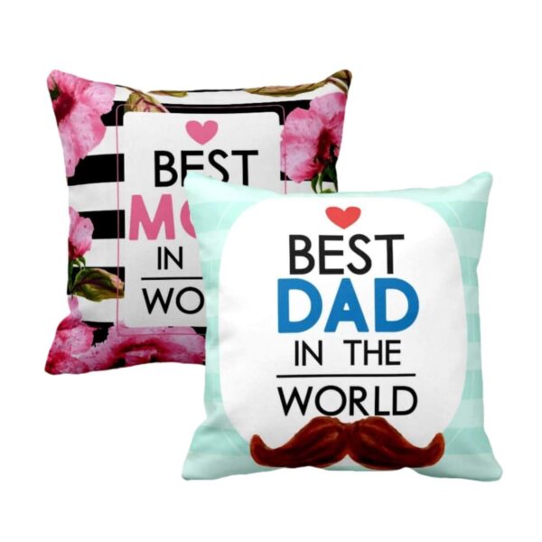 Birthday Gifts for Mom Dad 12 x 12 inches Best Mom Dad in The World Printed Velvet Cushion Cover Throw Pillow