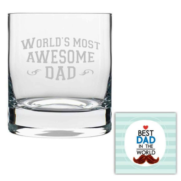 Worlds Most Awesome Dad Whisky Glass for Dad Set of 2