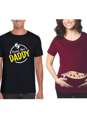 Proud  New Daddy & Peek A Boo Maternity Couple T-Shirts