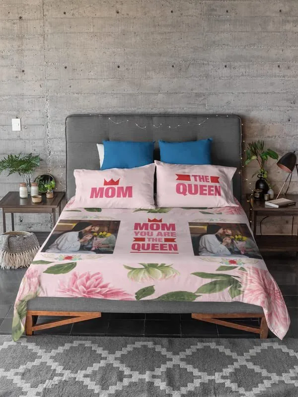 Personalised Gift for Mom King Size Double Bedsheet with 2 Pillow Covers
